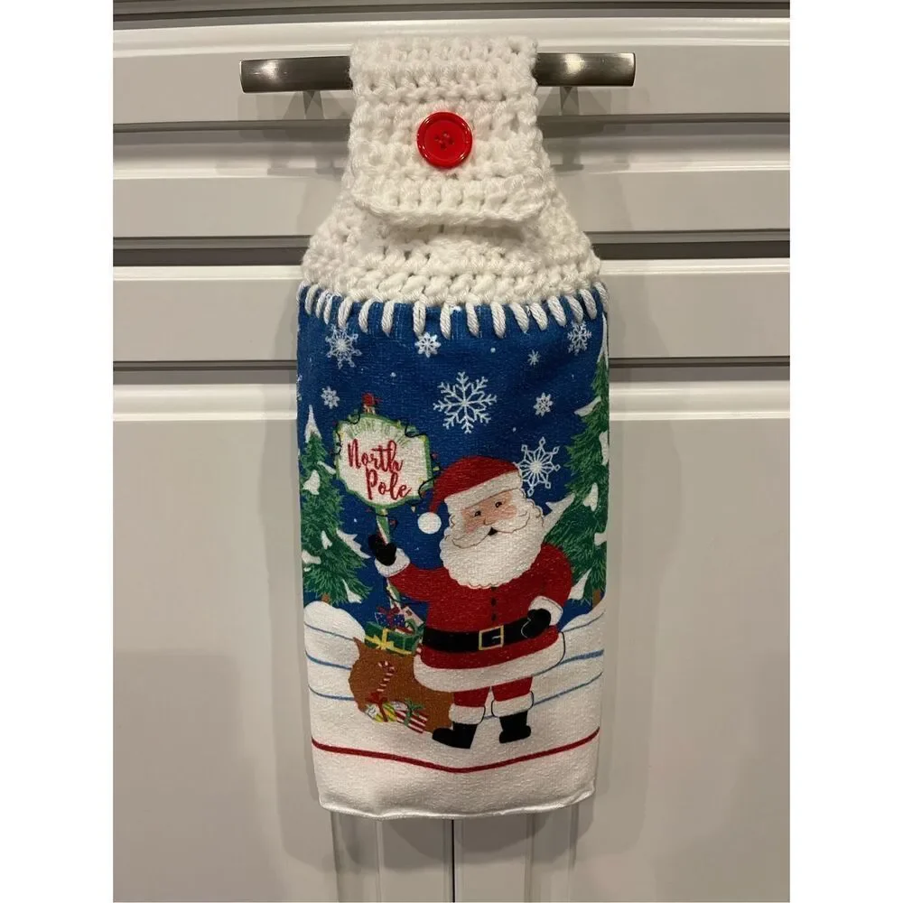 Crochet Top Kitchen Towel- Santa Claus and North Pole